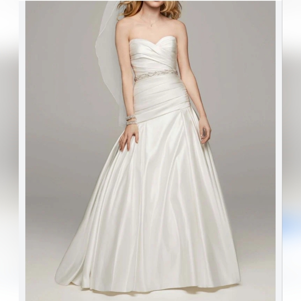 David's BRIDAL Ivory Strapples Rushed  Dress with Belt  size 14
